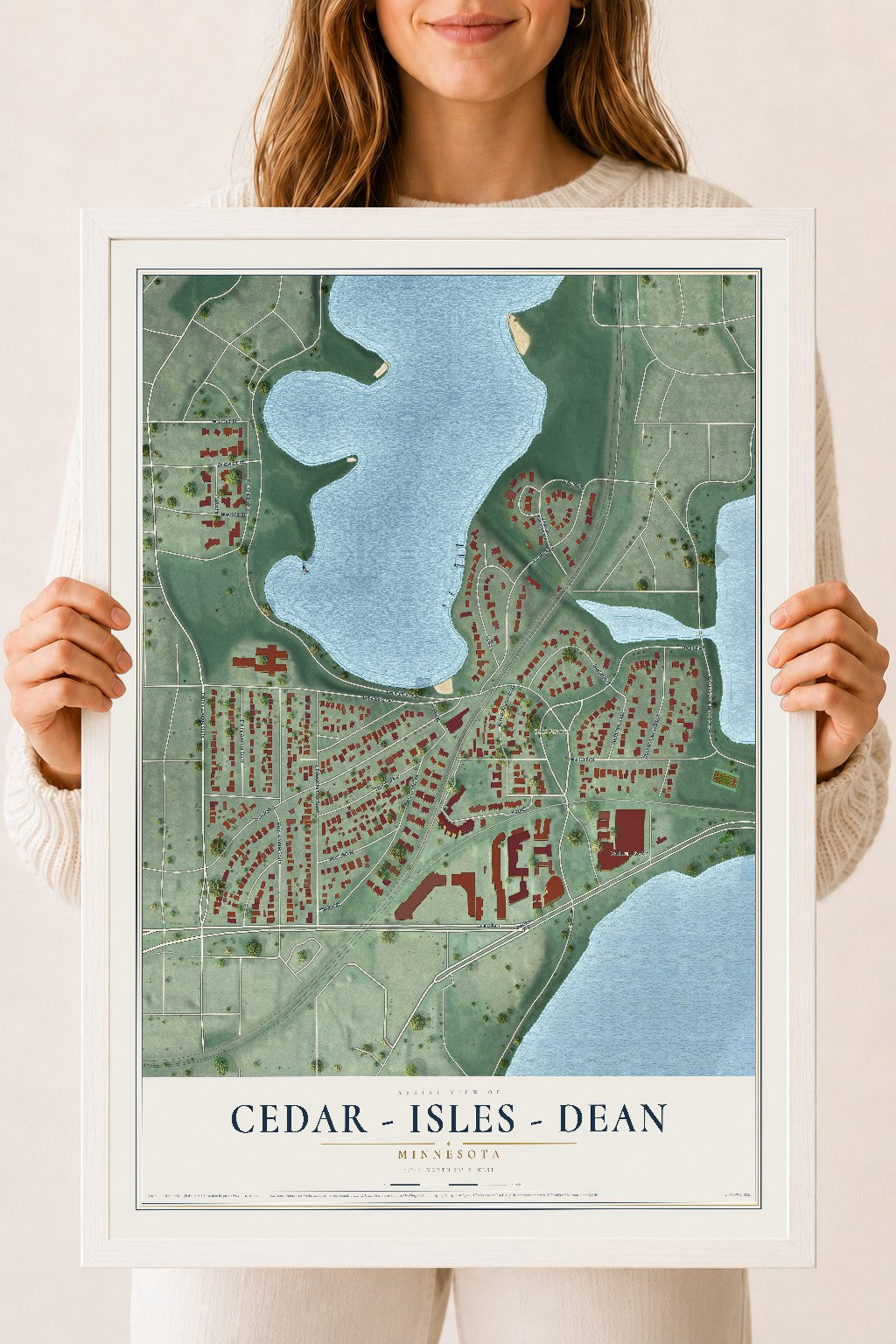 Map of Cedar - Isles - Dean, Minnesota, 18 x 24 inch print in a white wood frame
