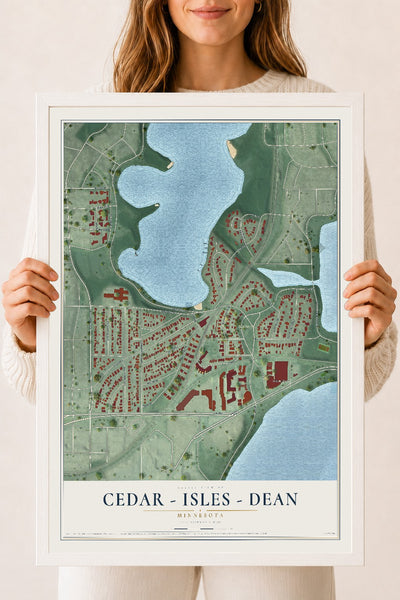 Map of Cedar - Isles - Dean, Minnesota, 18 x 24 inch print in a white wood frame
