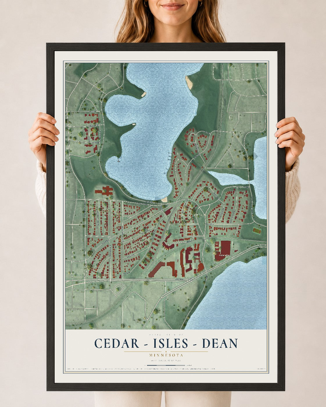 Map of Cedar - Isles - Dean, Minnesota, 24 x 36 inch print in a black wood frame