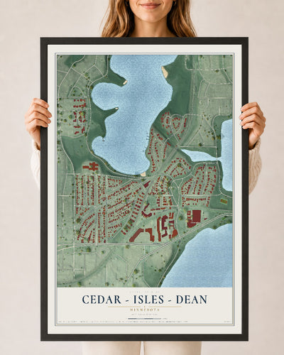 Map of Cedar - Isles - Dean, Minnesota, 24 x 36 inch print in a black wood frame