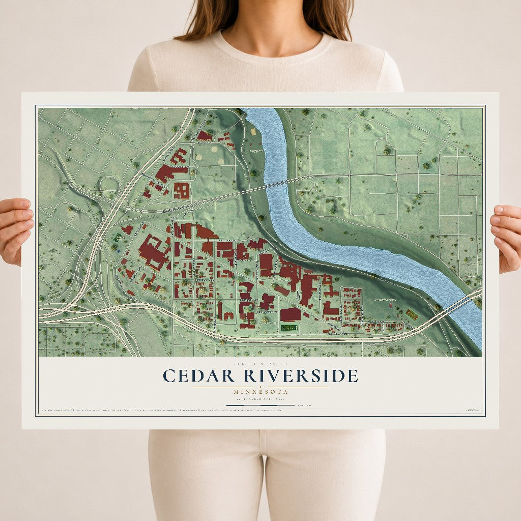 Map of Cedar Riverside, Minnesota, 18 x 24 inch unframed archival matte print