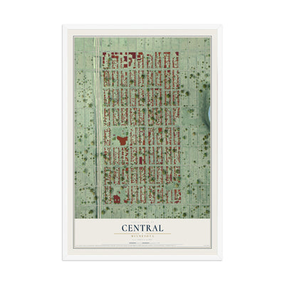 Map of Central, Minnesota, 12 x 18 inch print in a white wood frame