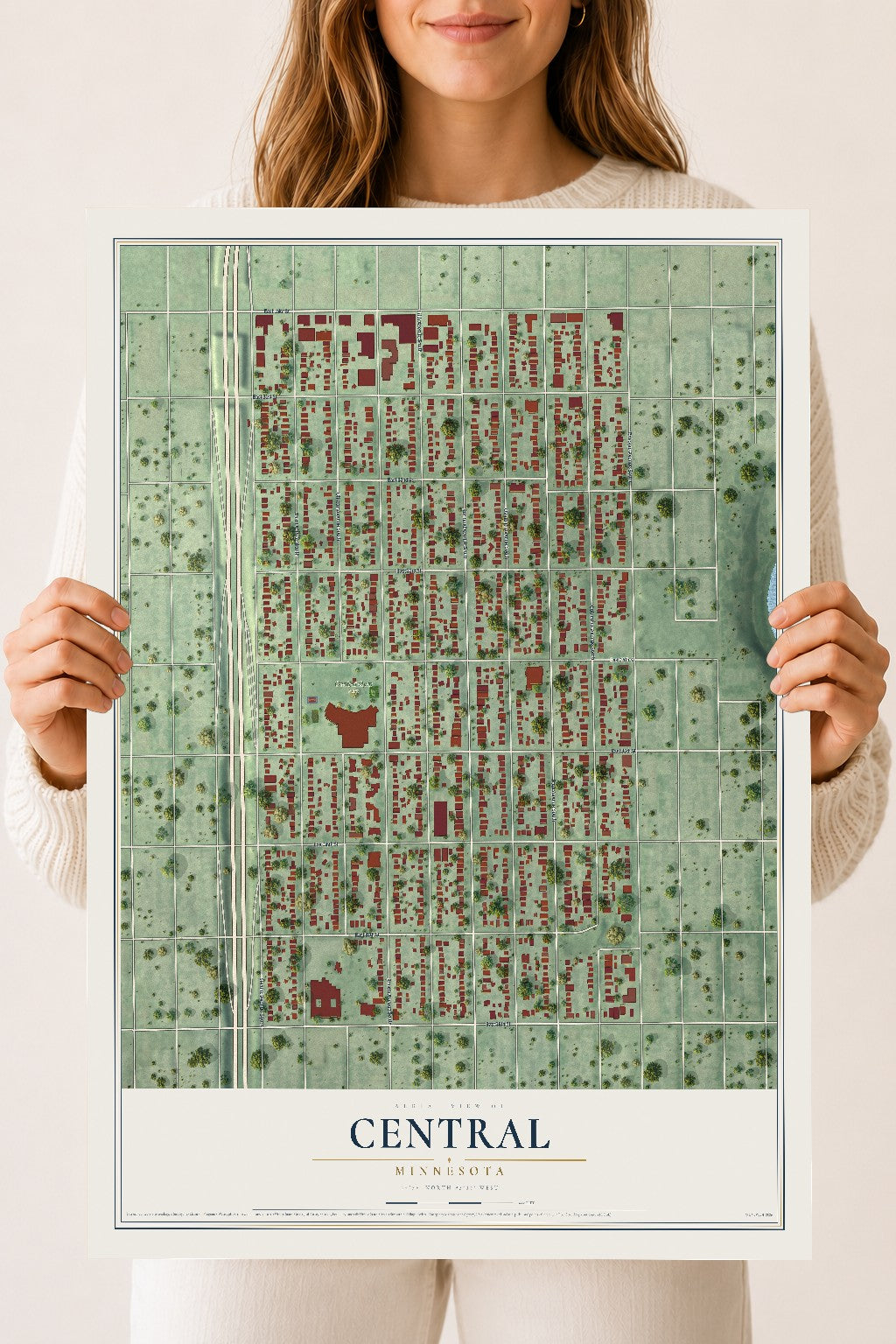 Map of Central, Minnesota, 18 x 24 inch unframed archival matte print