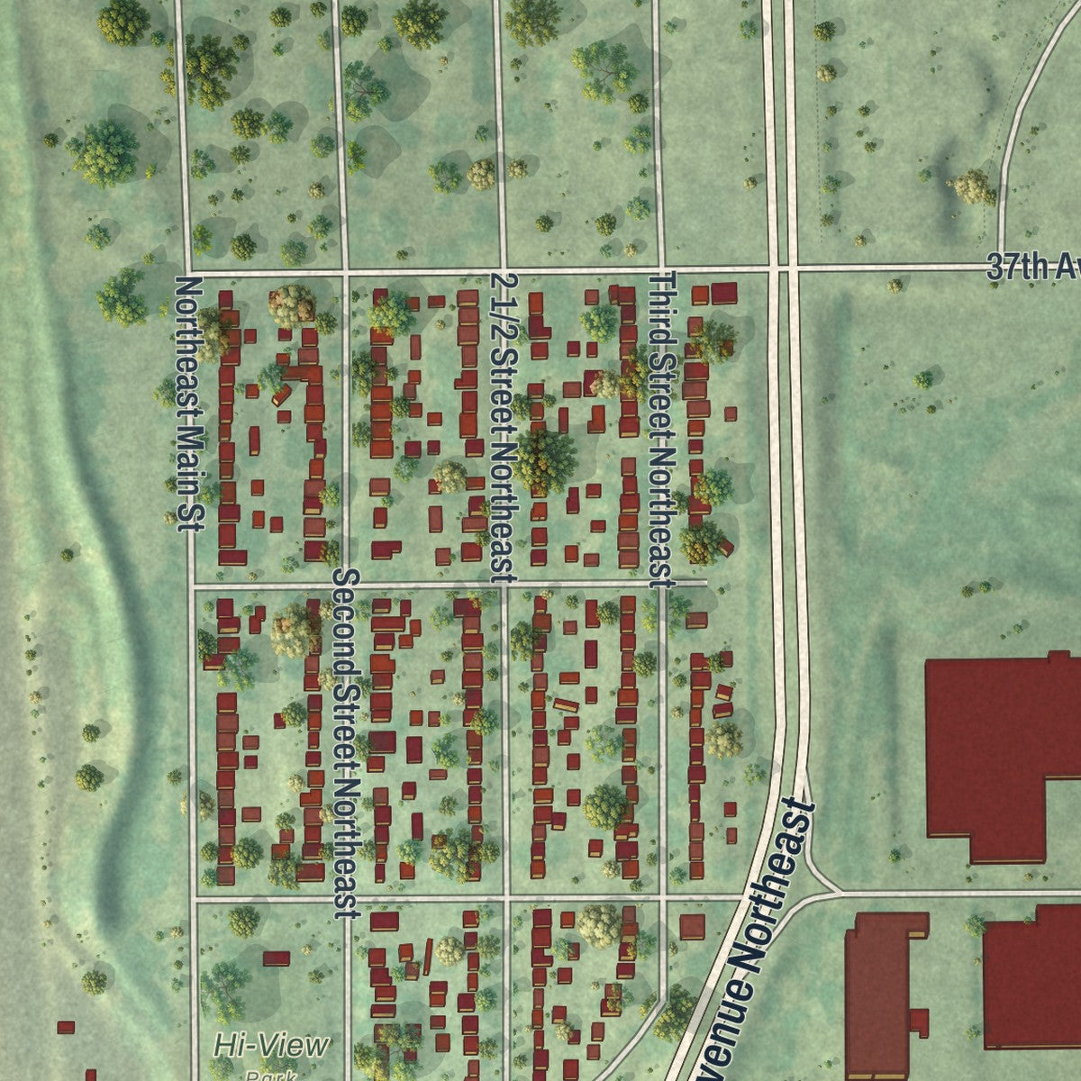 Close-up of the map of Columbia Park, Minnesota print showing street and building detail