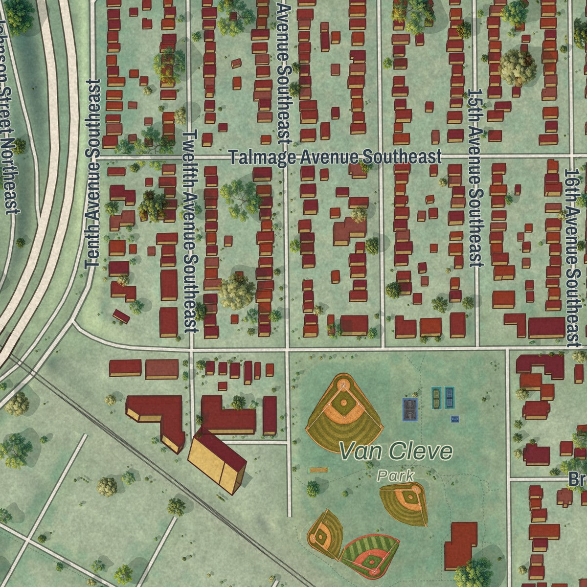 Second close-up of the map of Como, Minnesota print showing more streets and buildings
