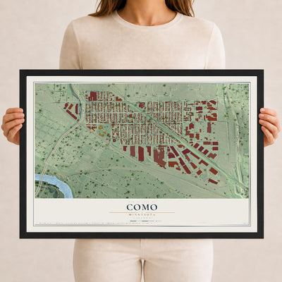 Map of Como, Minnesota, 12 x 18 inch print in a black wood frame