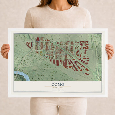 Map of Como, Minnesota, 12 x 18 inch print in a white wood frame
