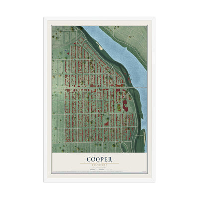 Map of Cooper, Minnesota, 12 x 18 inch print in a white wood frame