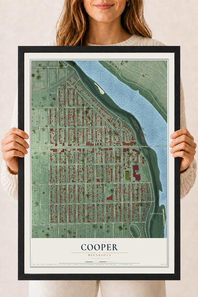 Map of Cooper, Minnesota, 18 x 24 inch print in a black wood frame