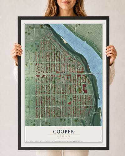 Map of Cooper, Minnesota, 24 x 36 inch print in a black wood frame