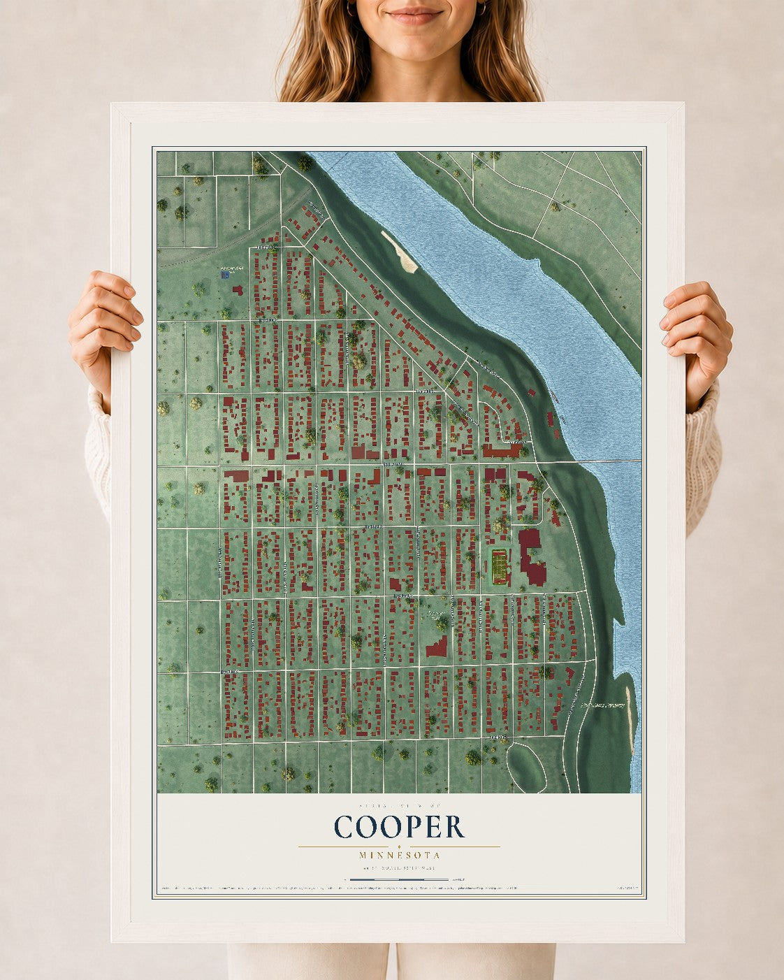 Map of Cooper, Minnesota, 24 x 36 inch print in a white wood frame