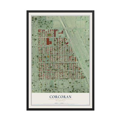 Map of Corcoran, Minneapolis, Minnesota, 12 x 18 inch print in a black wood frame