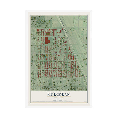 Map of Corcoran, Minneapolis, Minnesota, 12 x 18 inch print in a white wood frame