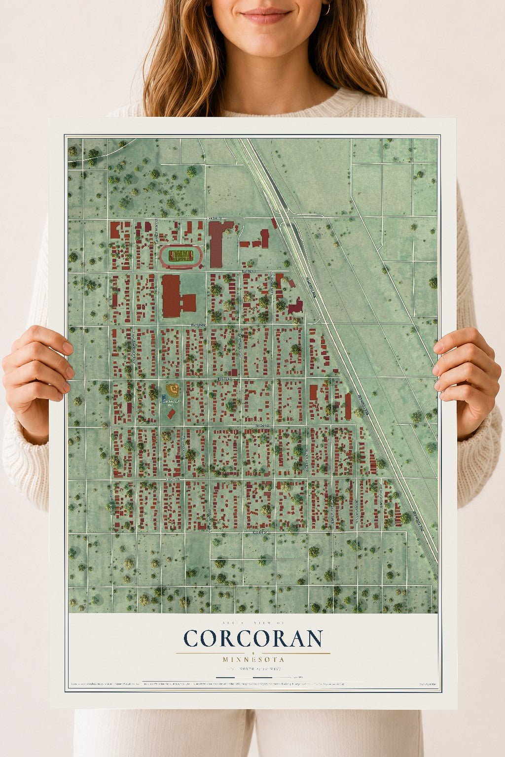 Map of Corcoran, Minneapolis, Minnesota, 18 x 24 inch unframed archival matte print