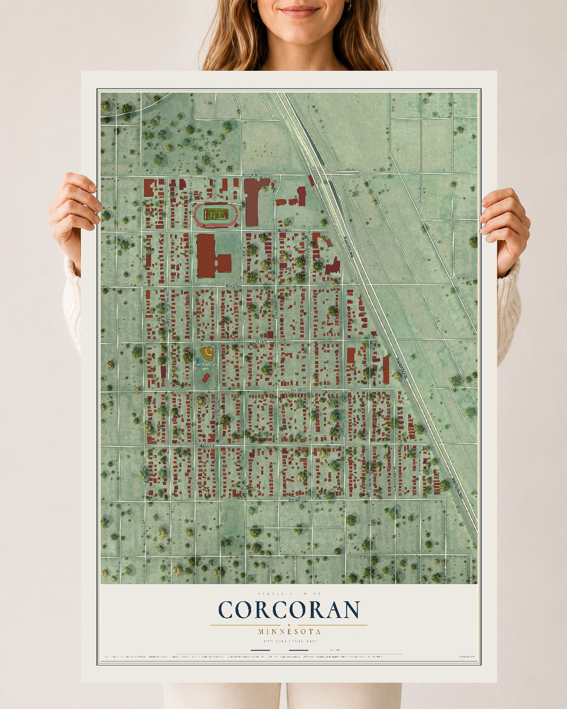 Map of Corcoran, Minneapolis, Minnesota, 24 x 36 inch unframed archival matte print