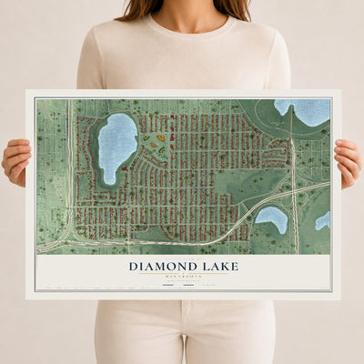 Map of Diamond Lake, Minnesota, 12 x 18 inch unframed archival matte print