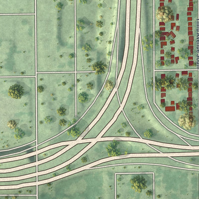 Close-up of the map of Diamond Lake, Minnesota print showing street and building detail