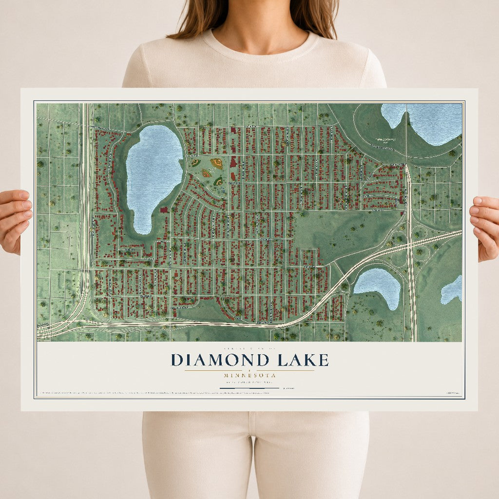 Map of Diamond Lake, Minnesota, 18 x 24 inch unframed archival matte print