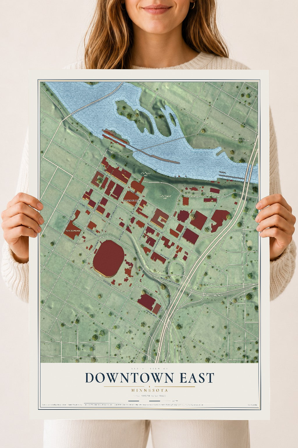 Map of Downtown East, Minnesota, 18 x 24 inch unframed archival matte print