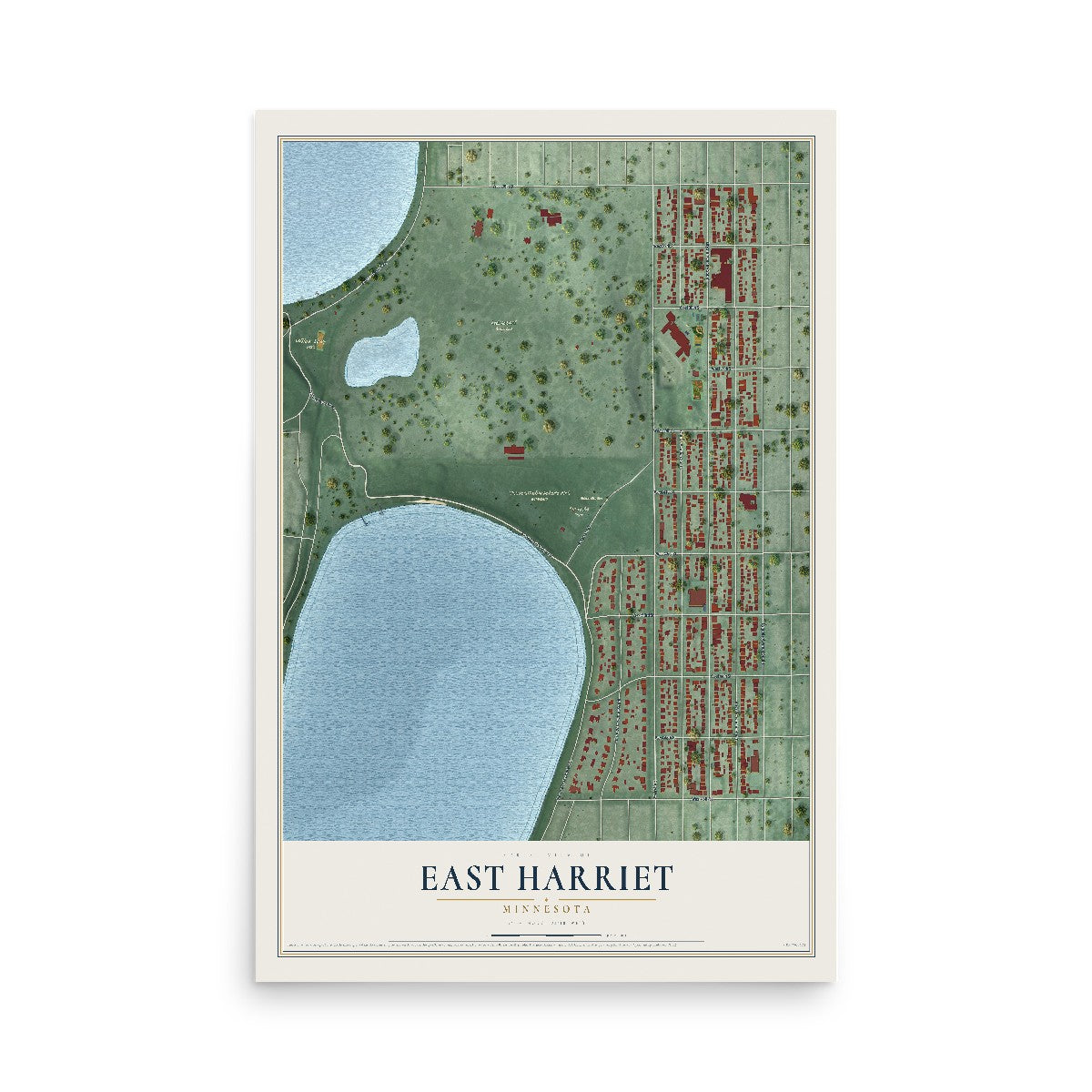 Map of East Harriet, Minnesota, 12 x 18 inch unframed archival matte print
