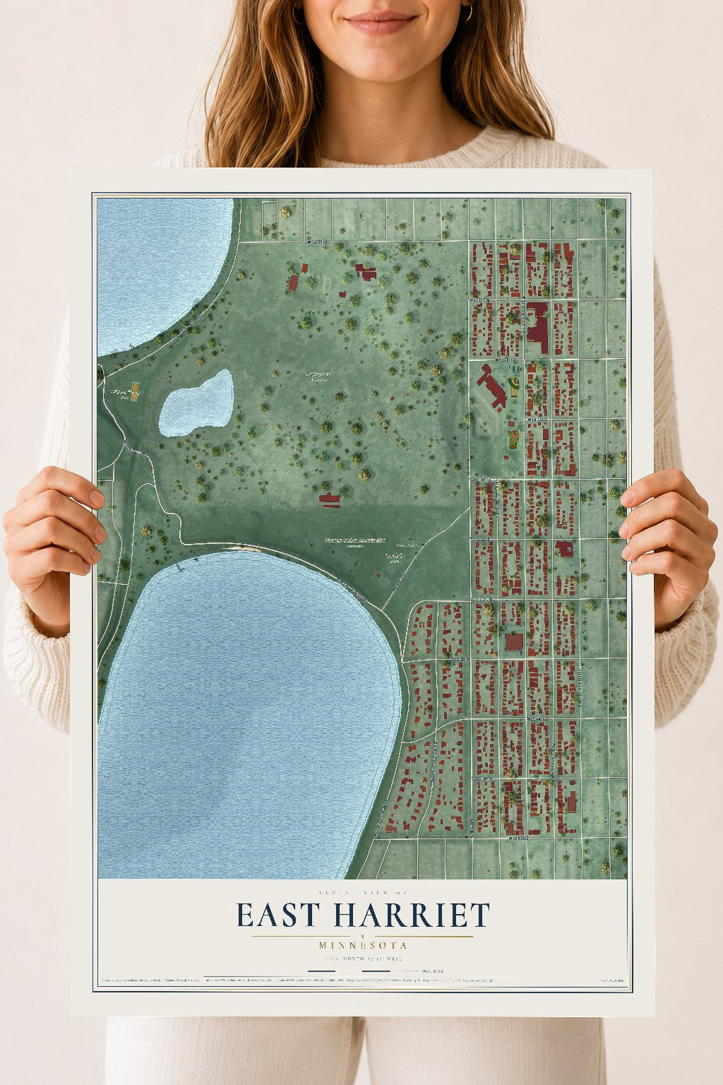 Map of East Harriet, Minnesota, 18 x 24 inch unframed archival matte print