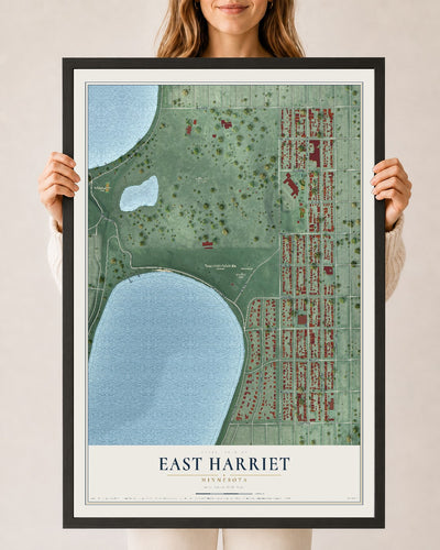 Map of East Harriet, Minnesota, 24 x 36 inch print in a black wood frame