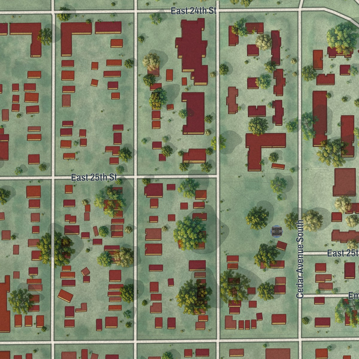 Second close-up of the map of East Phillips, Minnesota print showing more streets and buildings
