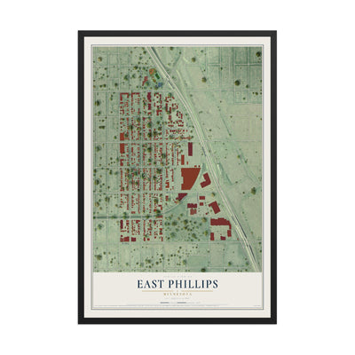 Map of East Phillips, Minnesota, 12 x 18 inch print in a black wood frame