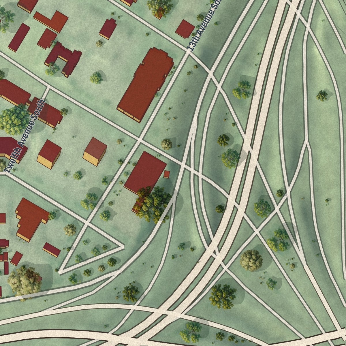 Second close-up of the map of Elliot Park, Minnesota print showing more streets and buildings