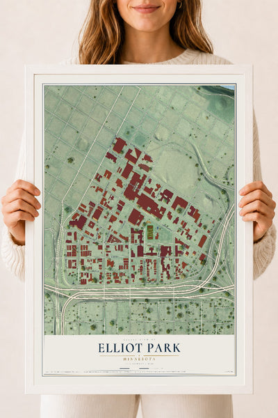 Map of Elliot Park, Minnesota, 18 x 24 inch print in a white wood frame