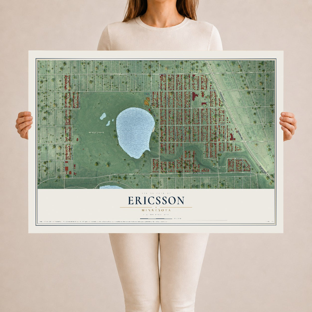 Map of Ericsson, Minnesota, 24 x 36 inch unframed archival matte print