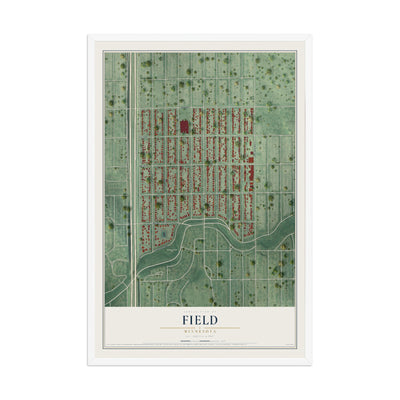 Map of Field, Minnesota, 12 x 18 inch print in a white wood frame