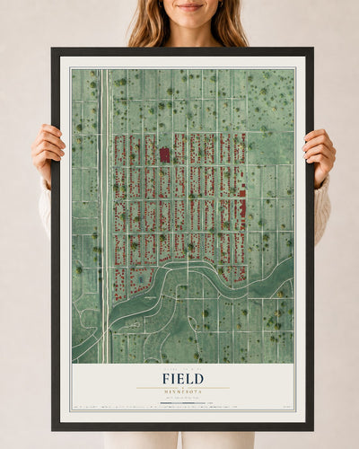 Map of Field, Minnesota, 24 x 36 inch print in a black wood frame