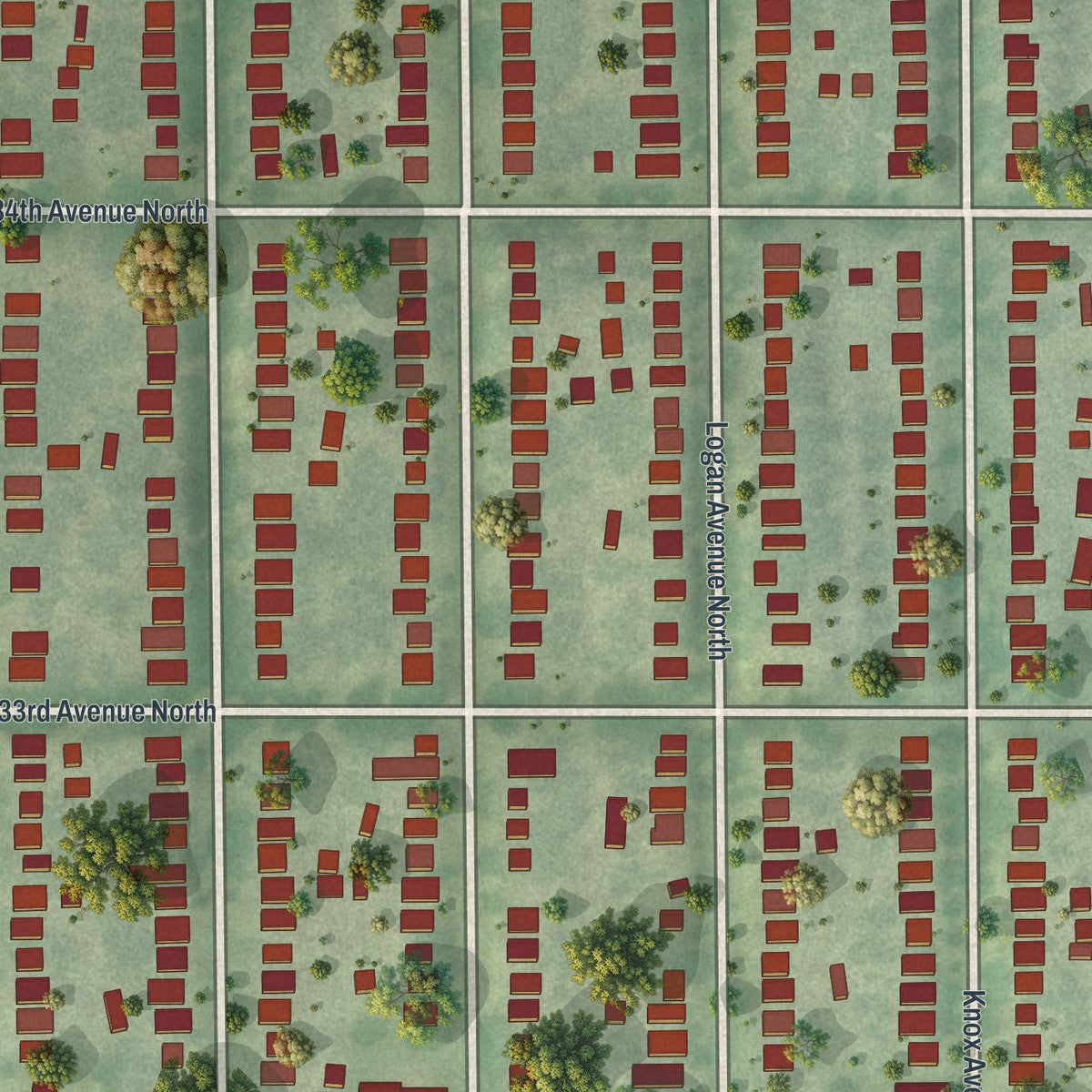 Second close-up of the map of Folwell, Minnesota print showing more streets and buildings