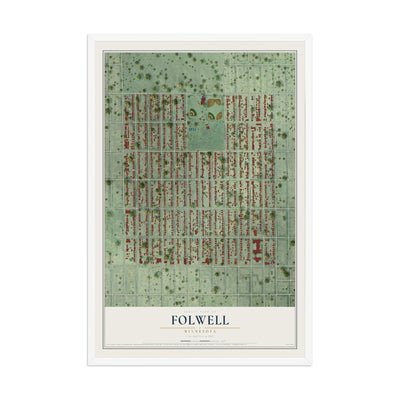 Map of Folwell, Minnesota, 12 x 18 inch print in a white wood frame