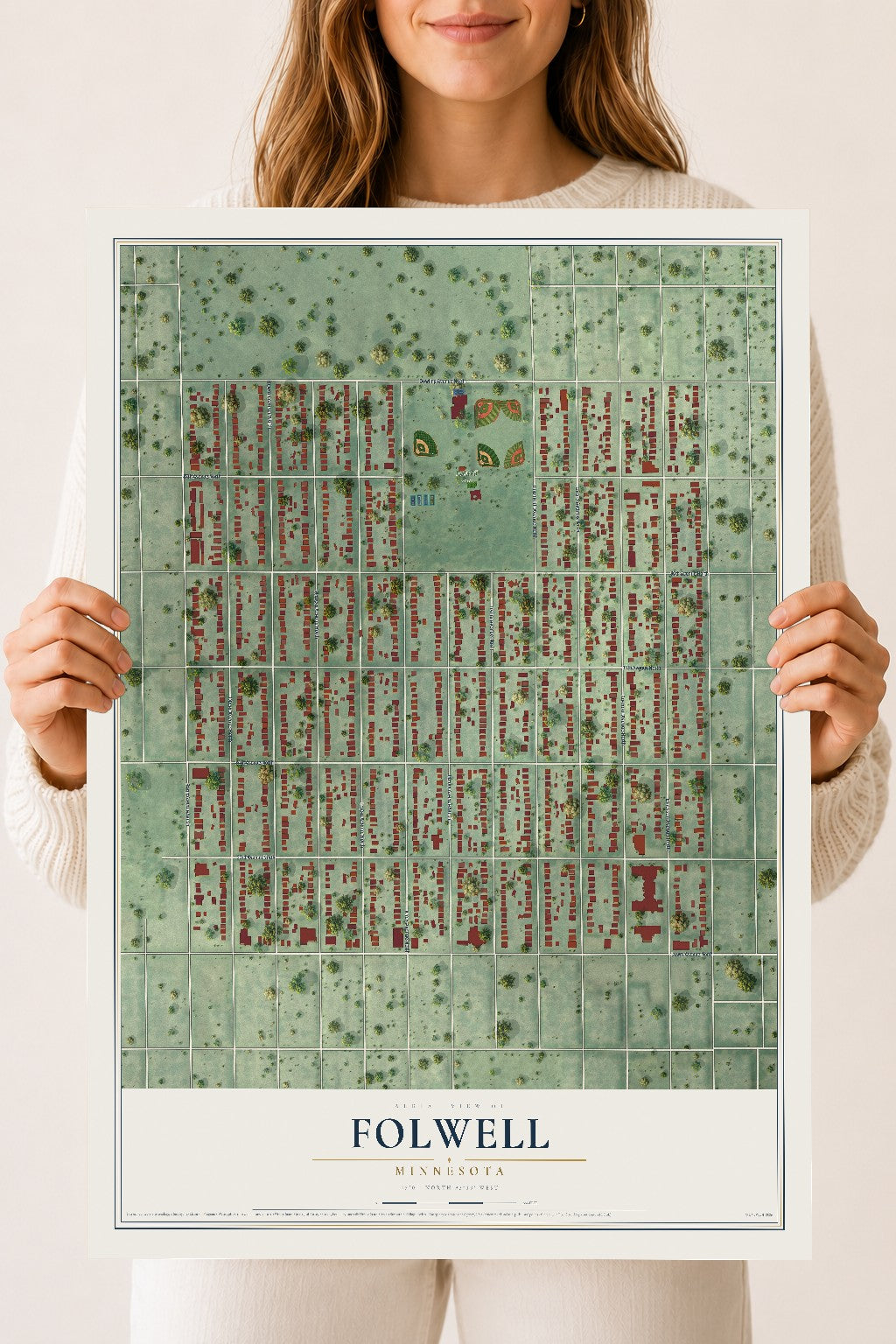 Map of Folwell, Minnesota, 18 x 24 inch unframed archival matte print