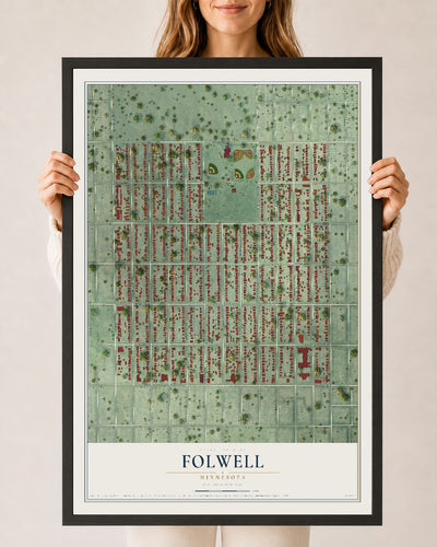 Map of Folwell, Minnesota, 24 x 36 inch print in a black wood frame