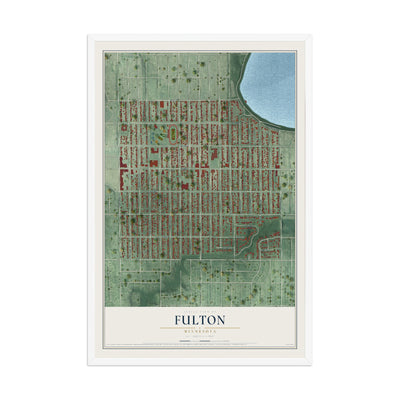 Map of Fulton, Minnesota, 12 x 18 inch print in a white wood frame