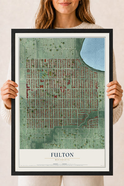 Map of Fulton, Minnesota, 18 x 24 inch print in a black wood frame