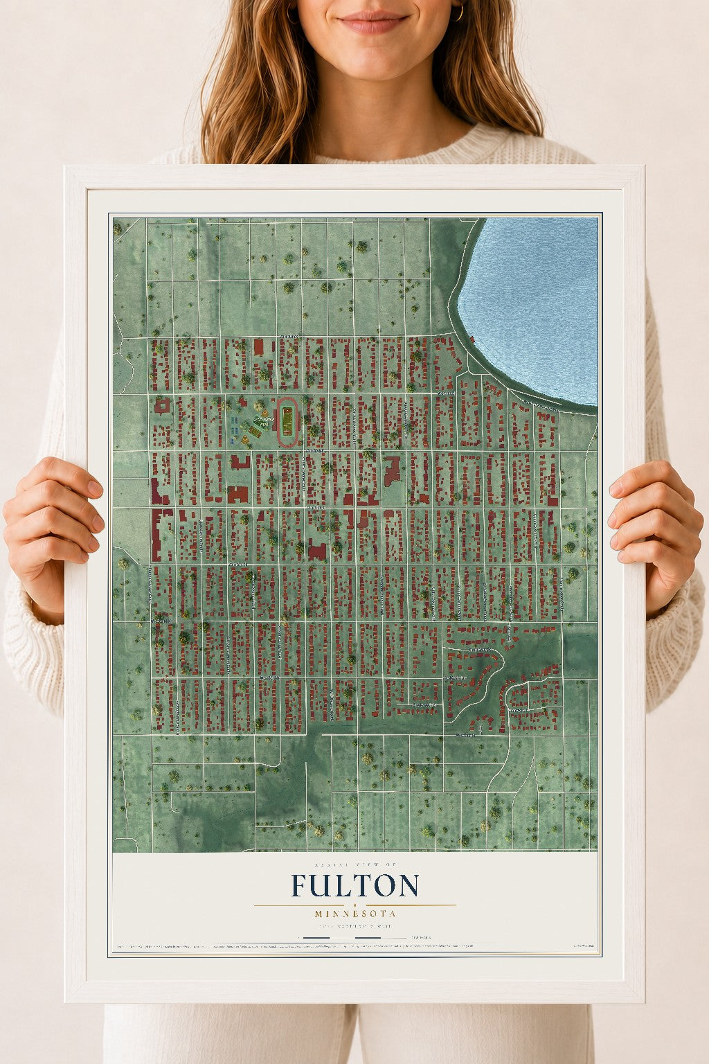 Map of Fulton, Minnesota, 18 x 24 inch print in a white wood frame