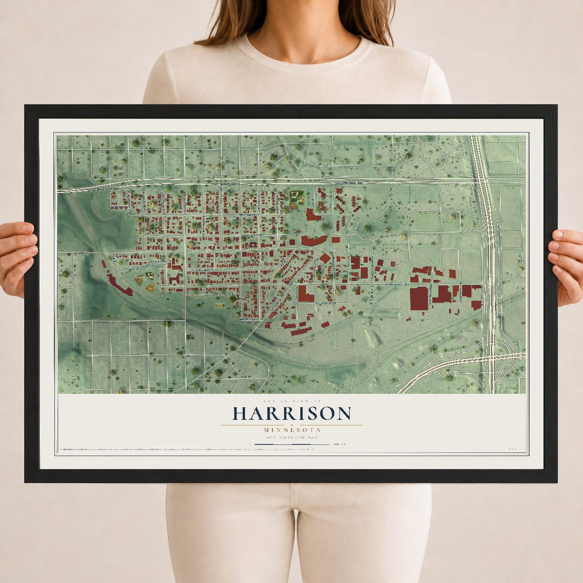 Map of Harrison, Minnesota, 18 x 24 inch print in a black wood frame