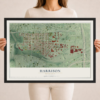 Map of Harrison, Minnesota, 18 x 24 inch print in a black wood frame