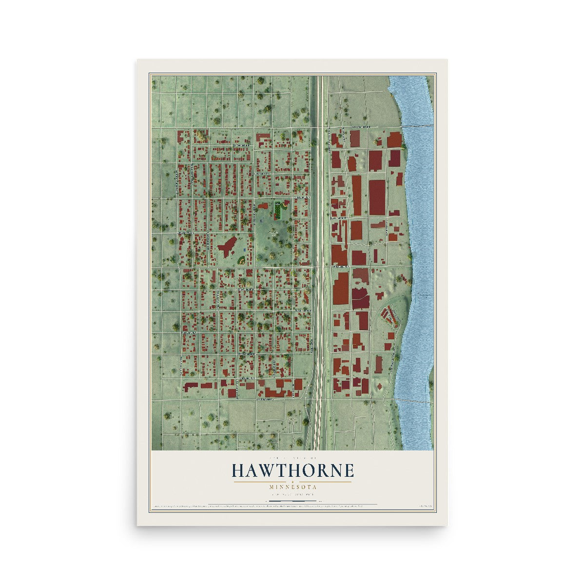 Map of Hawthorne, Minnesota, 12 x 18 inch unframed archival matte print