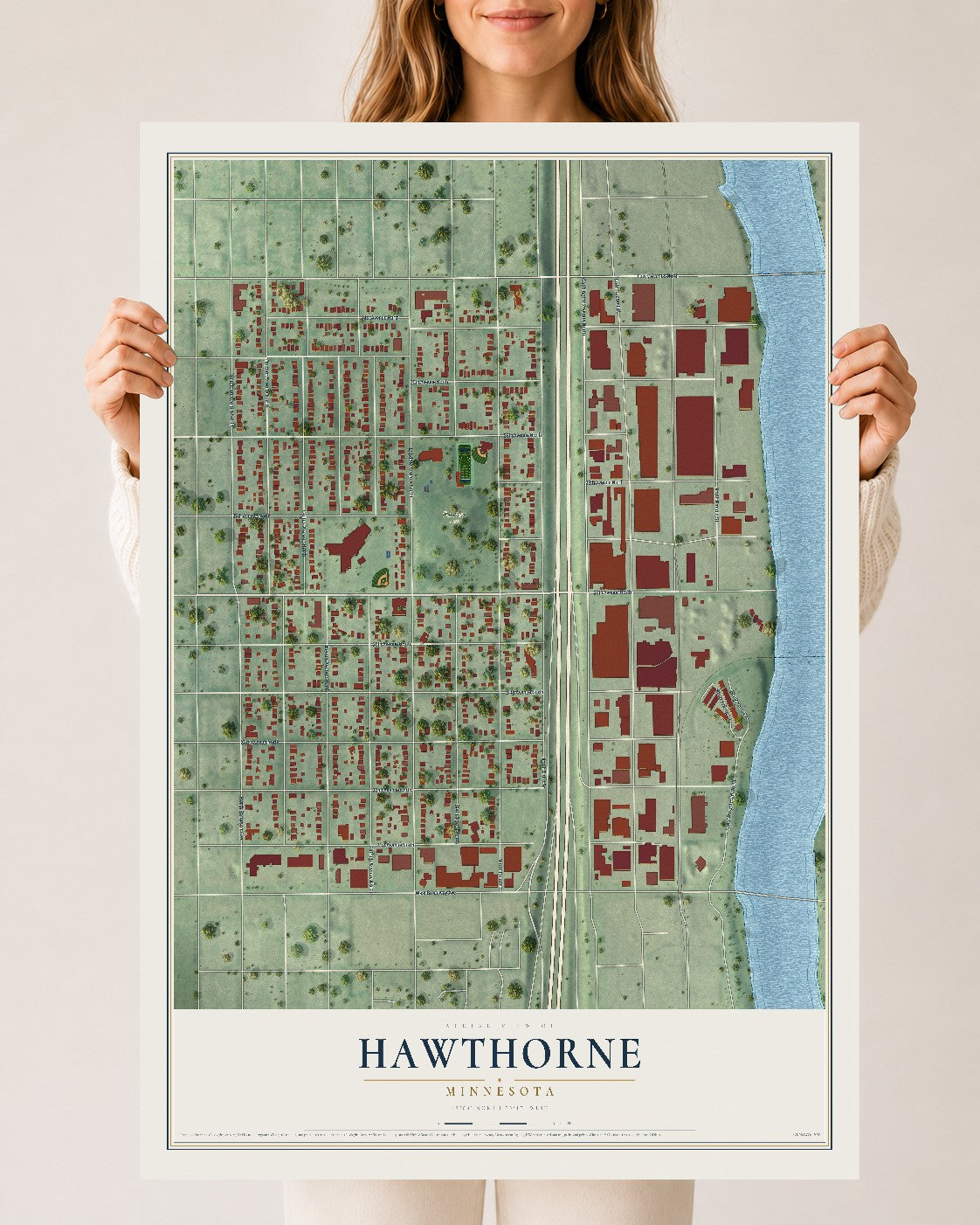 Map of Hawthorne, Minnesota, 24 x 36 inch unframed archival matte print