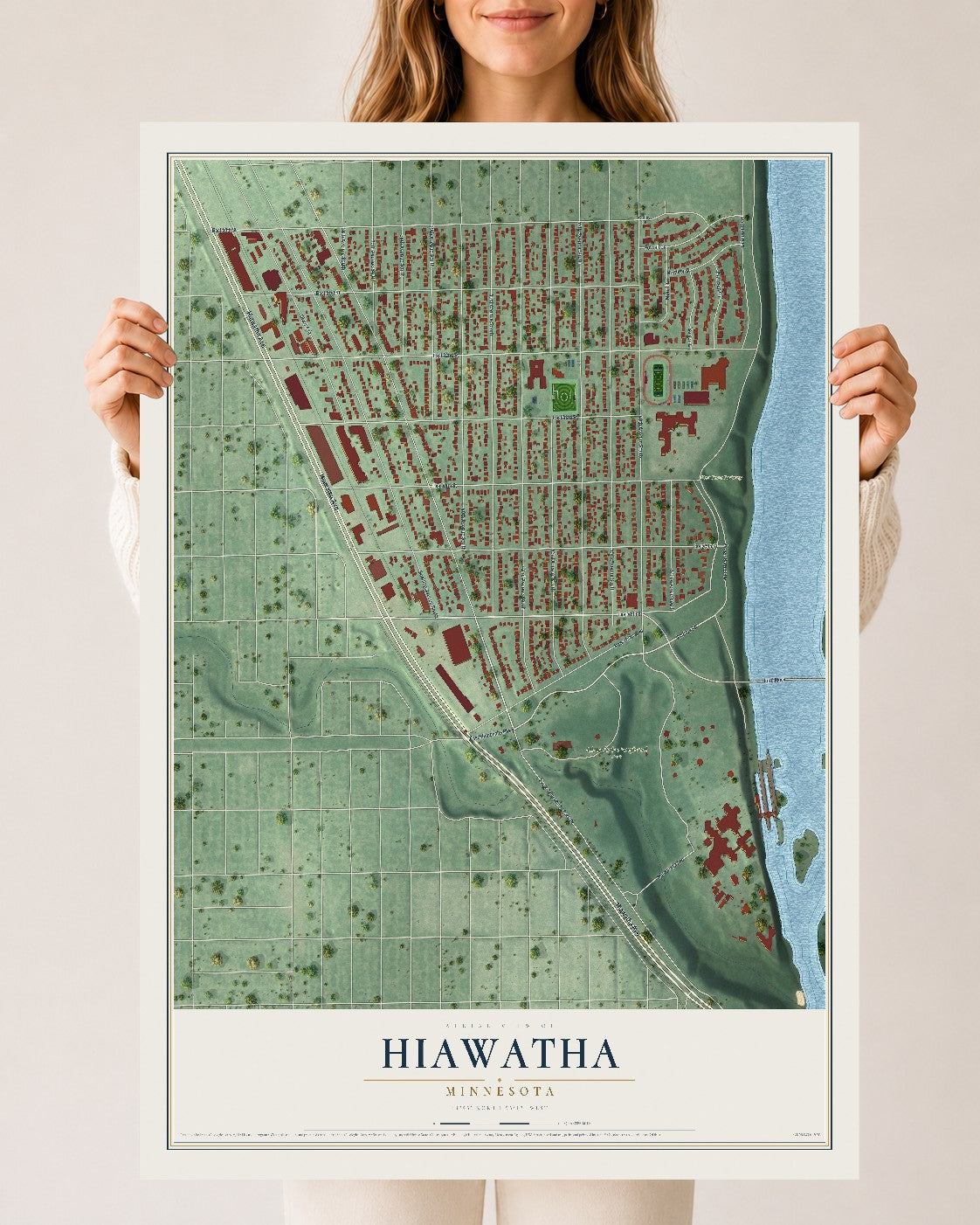 Map of Hiawatha, Minnesota, 24 x 36 inch unframed archival matte print