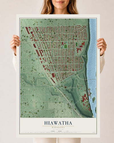 Map of Hiawatha, Minnesota, 24 x 36 inch unframed archival matte print