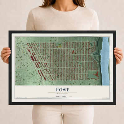 Map of Howe, Minnesota, 12 x 18 inch print in a black wood frame