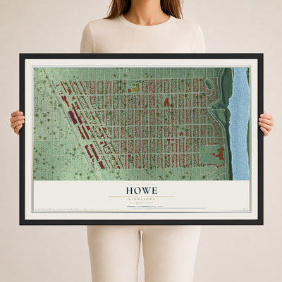 Map of Howe, Minnesota, 24 x 36 inch print in a black wood frame