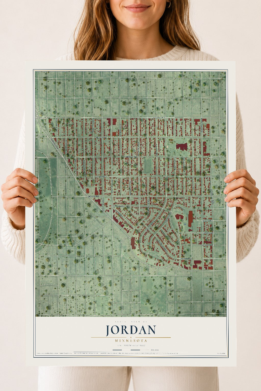 Map of Jordan, Minneapolis, Minnesota, 18 x 24 inch unframed archival matte print
