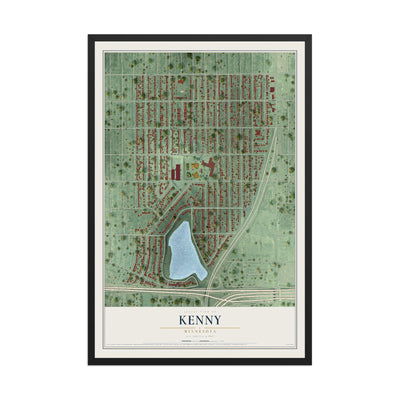 Map of Kenny, Minnesota, 12 x 18 inch print in a black wood frame